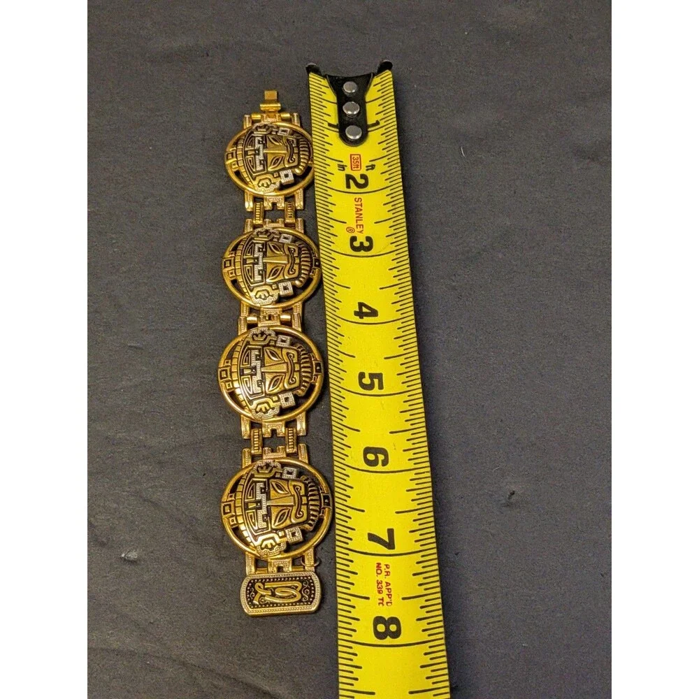 Vintage Gold Tribal Damascene Mask Bracelet 7